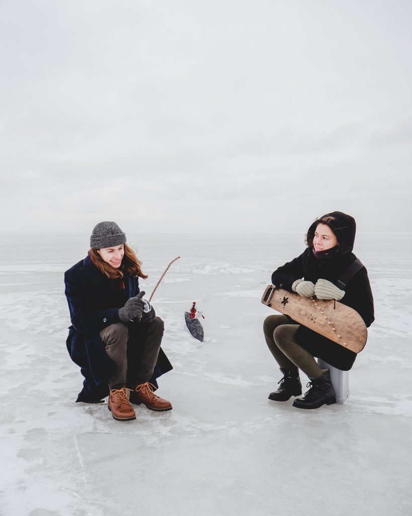 Eva Väljaots & Robbie Sherratt ice-fishing on the Baltic Sea.